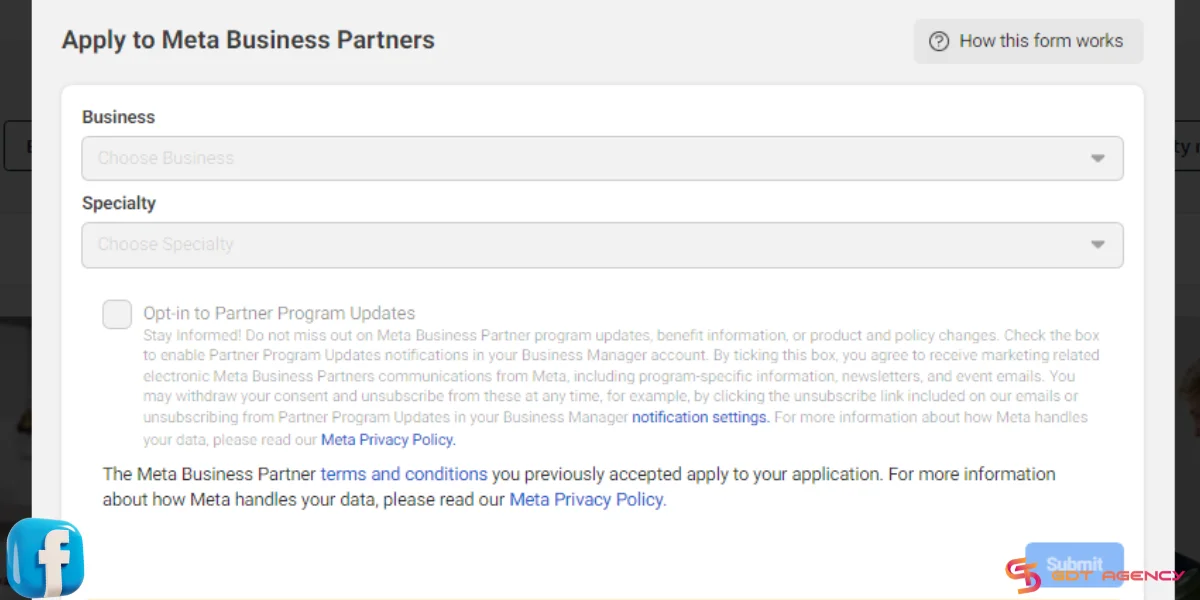 Meta Business Partner application form