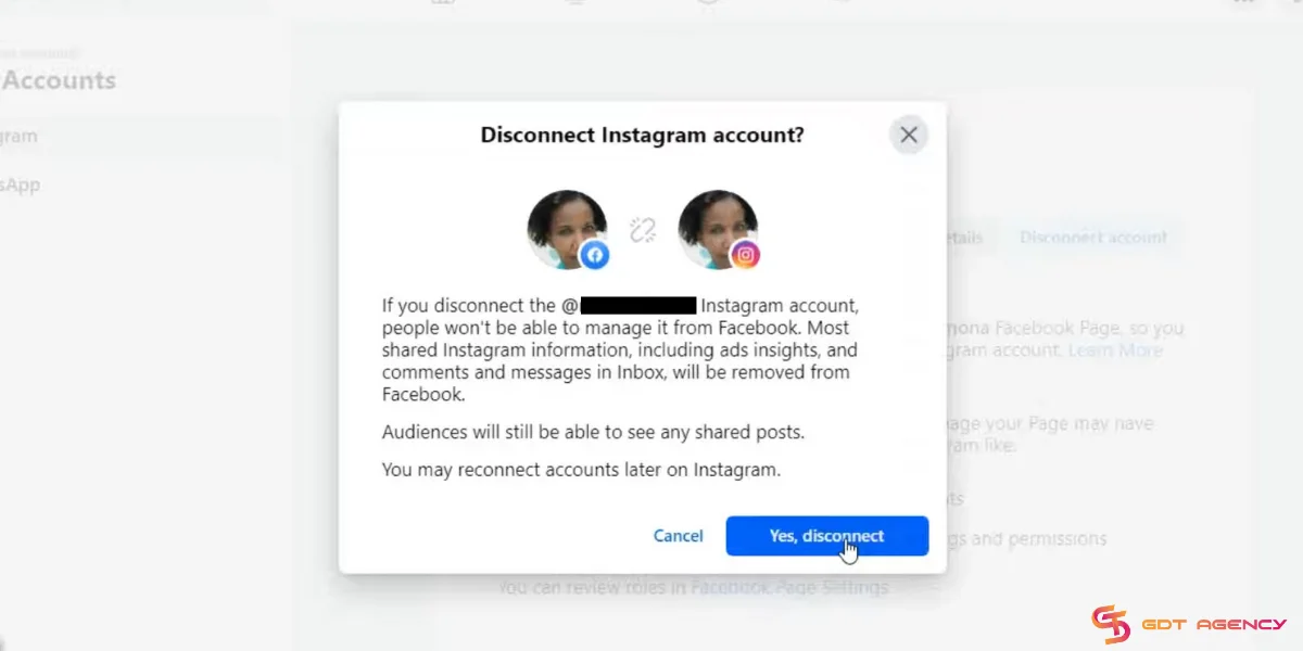 Disconnect Instagram account