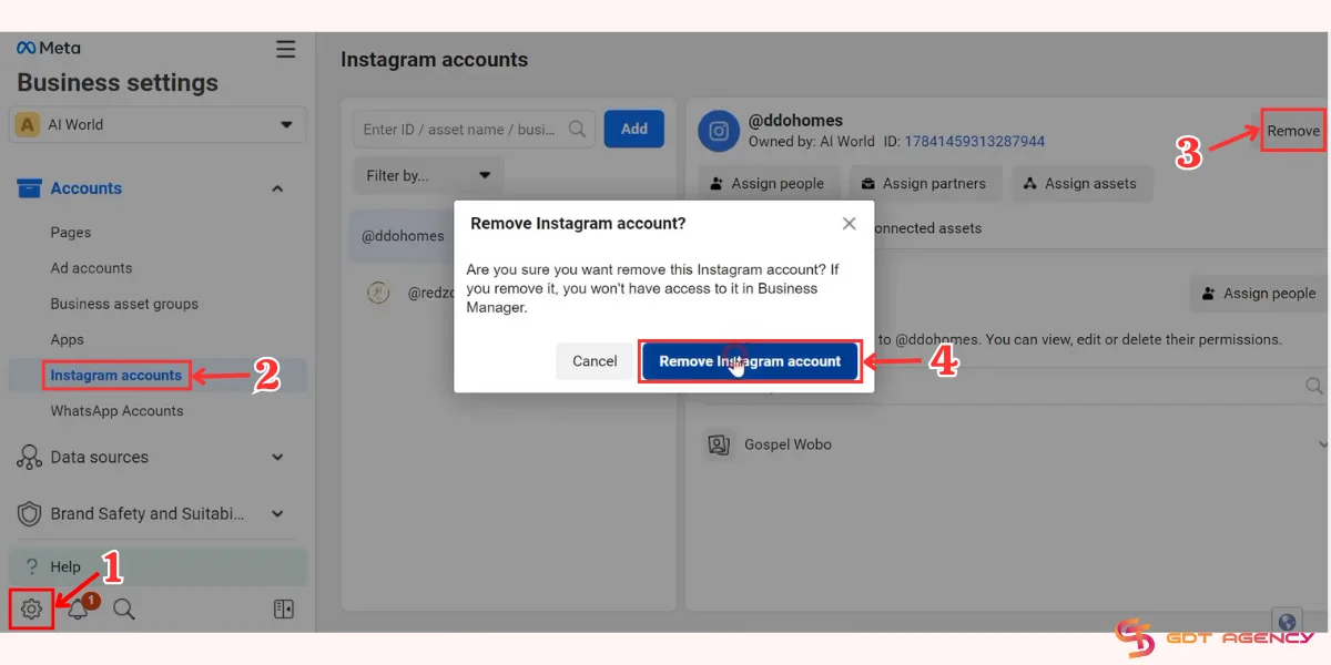 Remove Instagram account from a BM