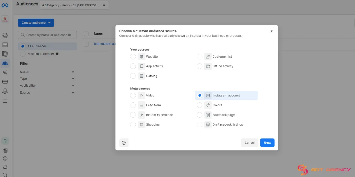 Instagram account data source