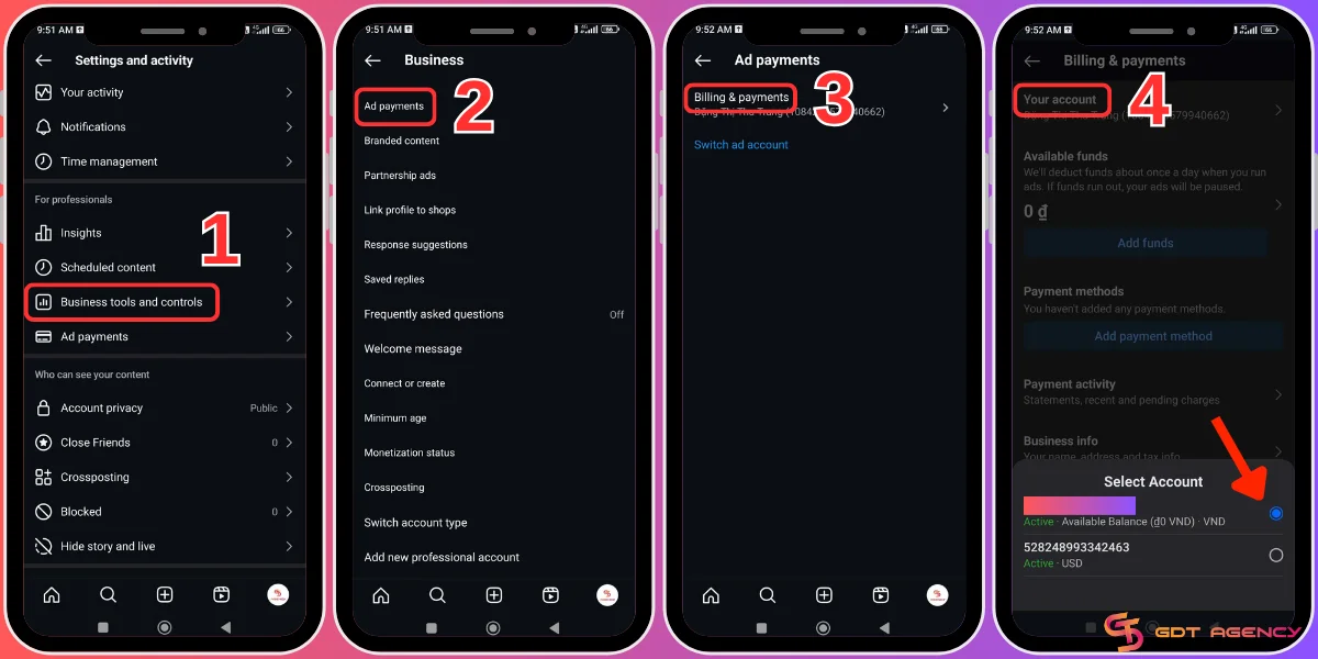 Remove Facebook ad account from Instagram