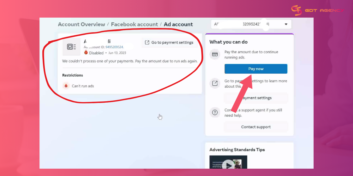 Fix your ad account issue on Meta ad manager before stopping ad payment on Instagram