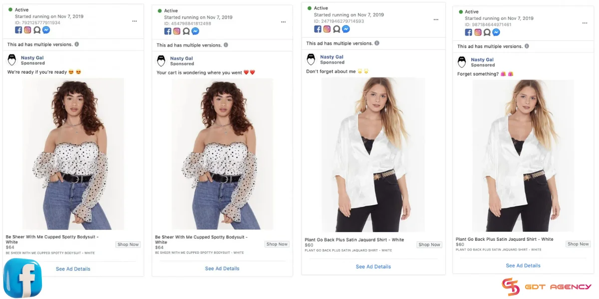 Nasty Gal retargeting ads