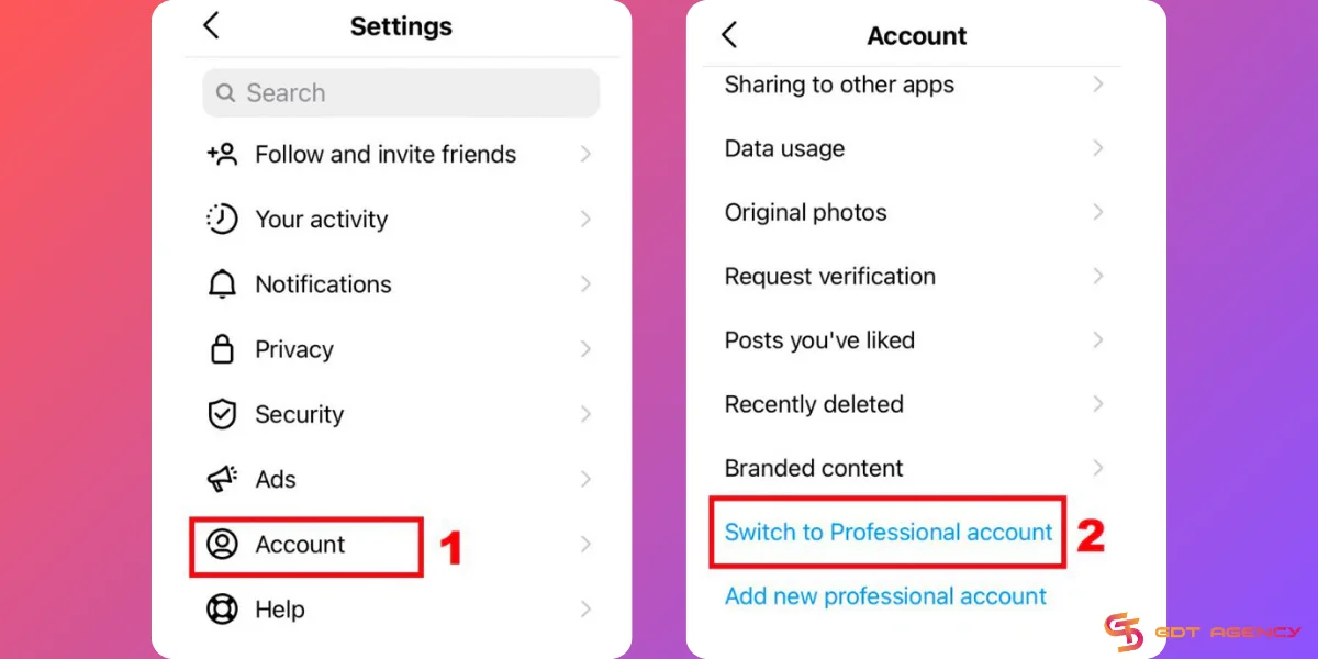 Switch to a professional account