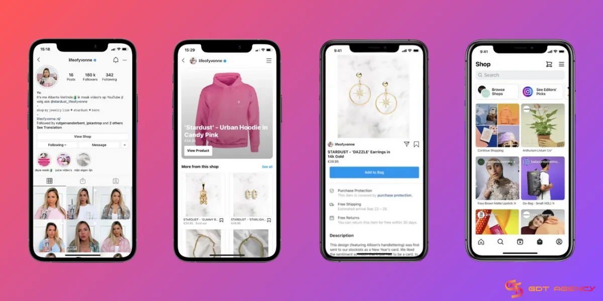 Screenshots of Instagram shopping ads