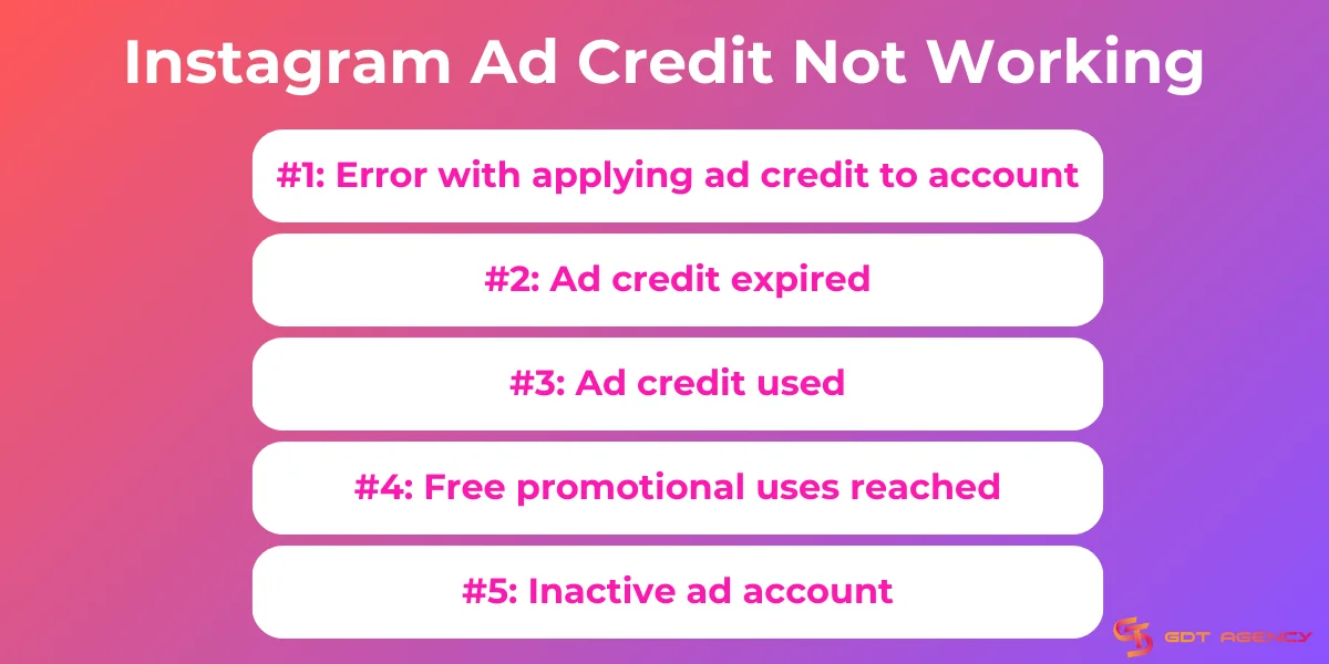 Reasons Instagram ad credit not working