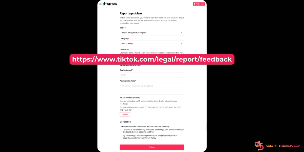 Report a bug to TikTok