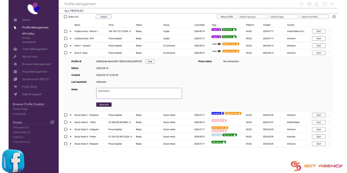 Profile Management in Incogniton